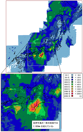 図1　台風12号による総降水量分布図