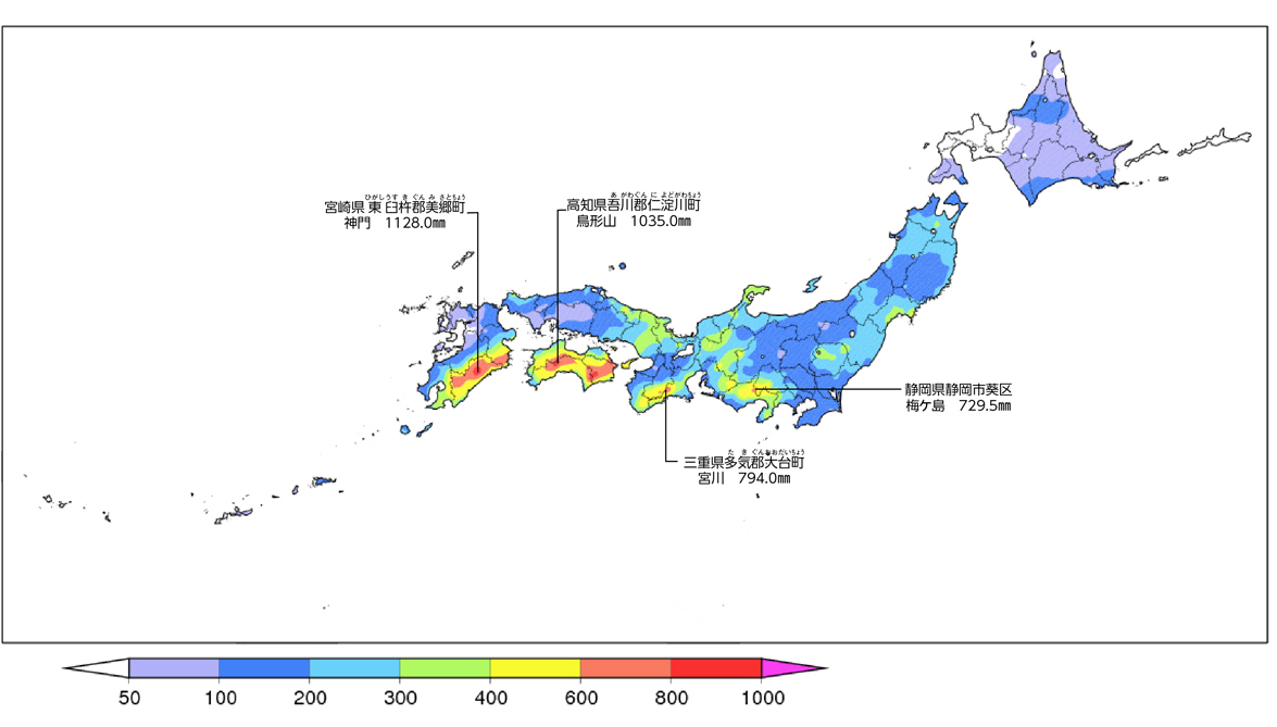 図２　期間降水量分布図（9月15日～9月22日）