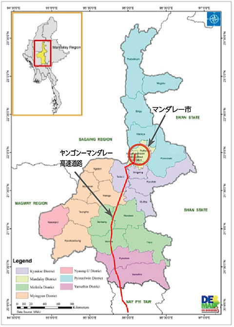 図１　マンダレー地域・市の位置図