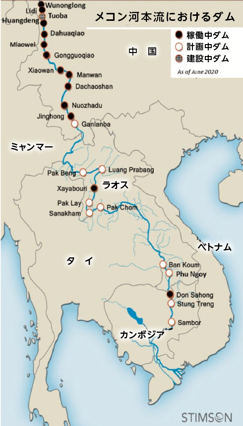 図１　メコン河本流におけるダム開発の現況
