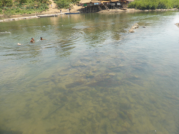 写真１　 澄んだメコン河の水