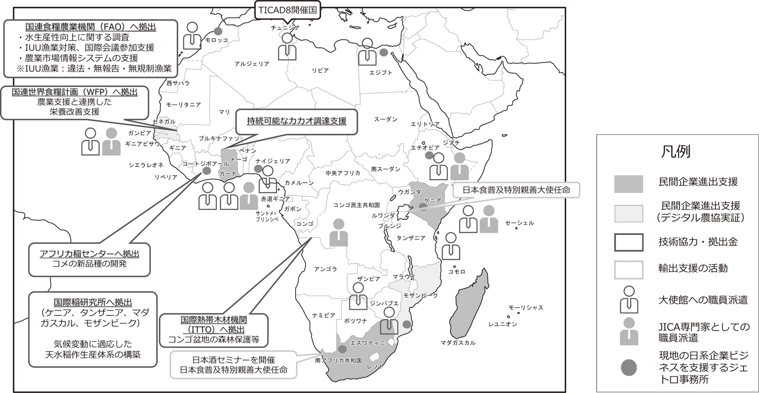 図２　アフリカ各国における農林水産省の取組