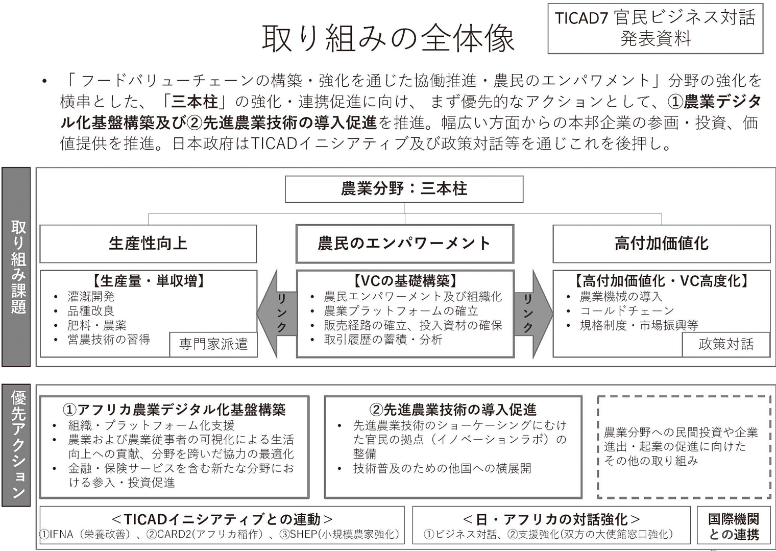 図１　「アフリカ農業イノベーション・プラットフォーム構想」の取組みの全体像