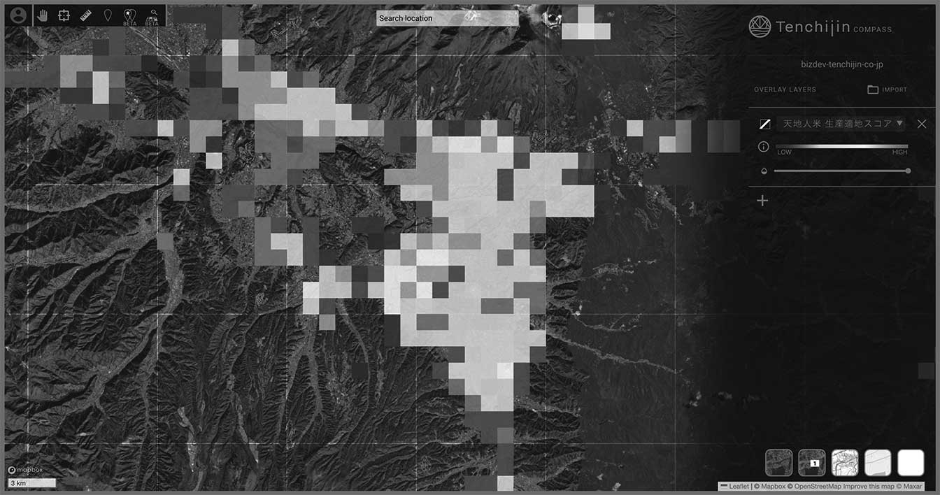 図１　栽培適応度をスコア化してマップ上に表示したイメージ