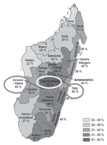 図1 県別5歳未満の子どもの発育阻害割合