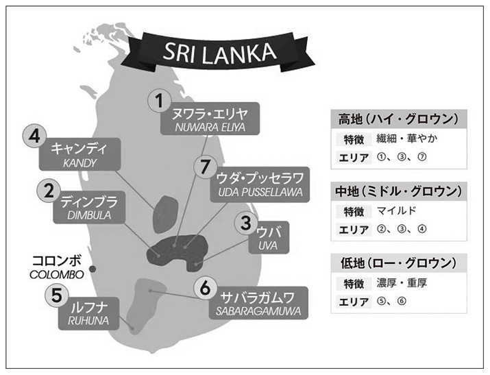 図１　標高別セイロンティーの産地